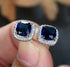 14K White Gold Plated Cushion Cut Square Blue Cubic Zirconia Men Women Earrings